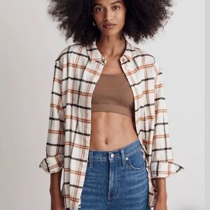 ☀️3/$25 Madewell Flannel Oversized Boyfriend Shirt Plaid antique cream cotton xl